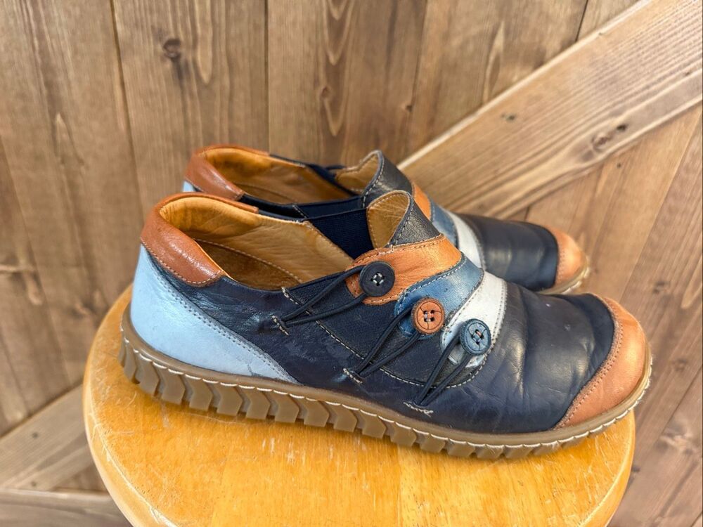 Spring Step Women’s EU 38 US 7.5-8 Blue Brown Leather Comfort Slip-On Shoes